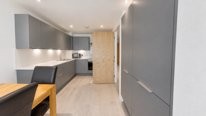 Bright Minimalist Gray Kitchen Dining Interior