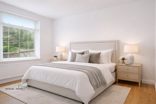 Digitally staged bedroom one