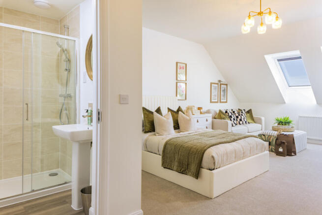 Main bedroom with en-suite of The Woodcote at The Poppies