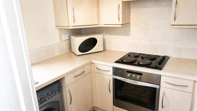 Modern fitted kitchen with essential appliances...
