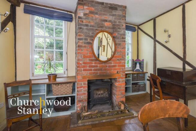 Red brick fireplace
