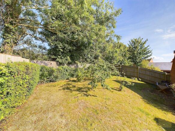Fruit trees in the rear garden next to the garage