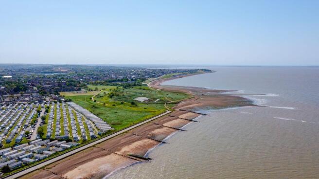 Aerial view of Seaview Holiday park beside the Ken