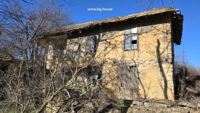 Side view of an old rural house showing broken windows and bare trees around the building.