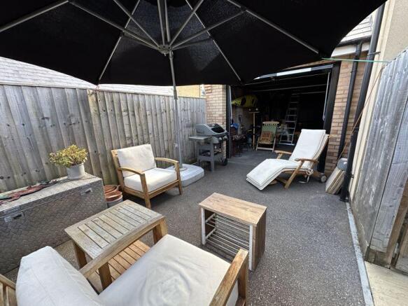 Courtyard garden and rear of garage