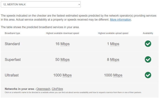 Broadband predicted availabilty - Ofcom