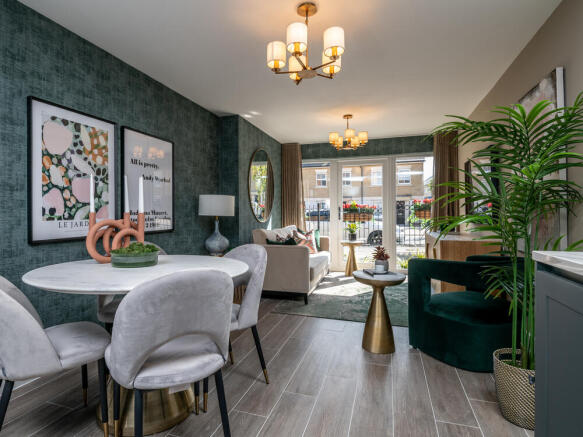 Image of open-plan apartment layout showcasing the open-plan layout of the dining area leading into