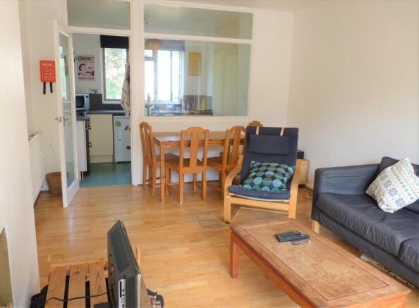 living room with view into kitchen