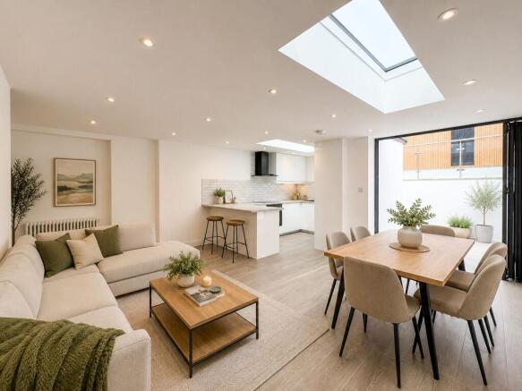 AI generated image of furnished kitchen, living, d