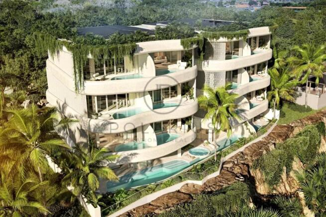 A modern, multi-story building with curvy balconie