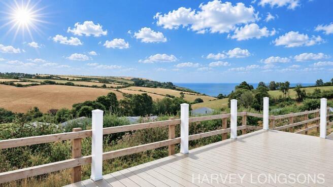 Decking with sea and countryside views at Polperro
