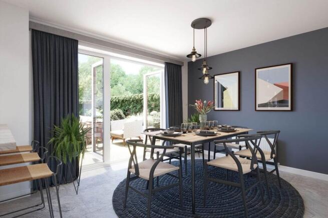 French doors to the kitchen diner area flood the room with light