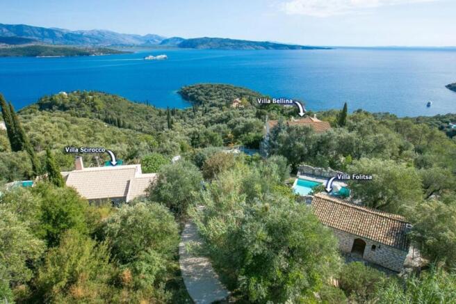 Aerial shot of all villas