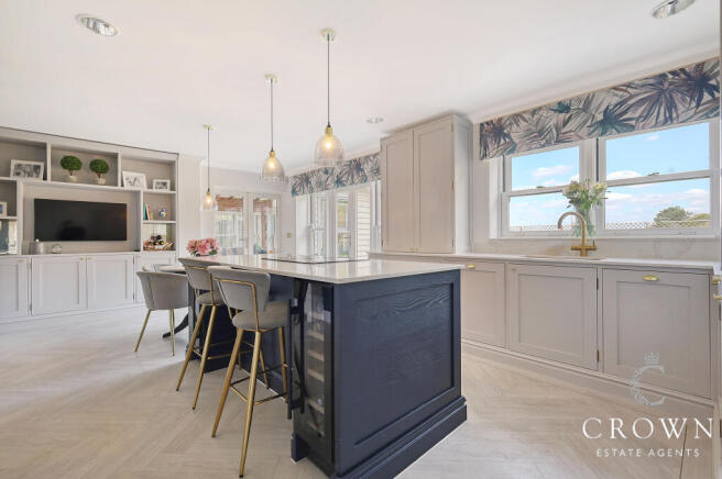 Kitchen/Dining/Family Room with Media Storge Wall
