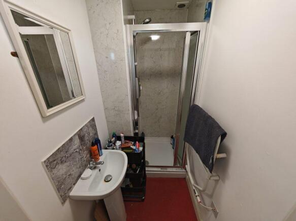 Modern bathroom with private walk-in shower...