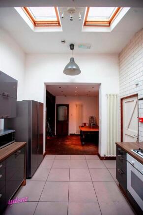 Bright modern kitchen with skylights...