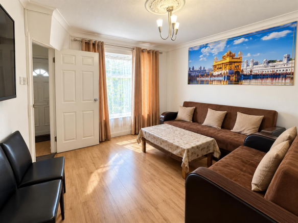 Bright Modern Living Room with Golden Temple Artwo