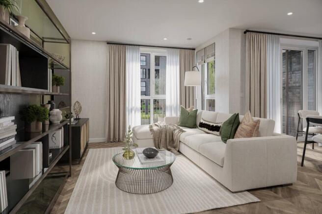 Spacious living area with large windows