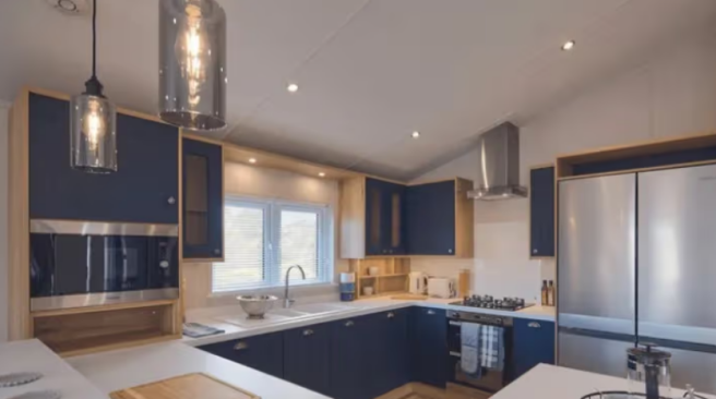 Contemporary Navy Kitchen With Integrated Applianc