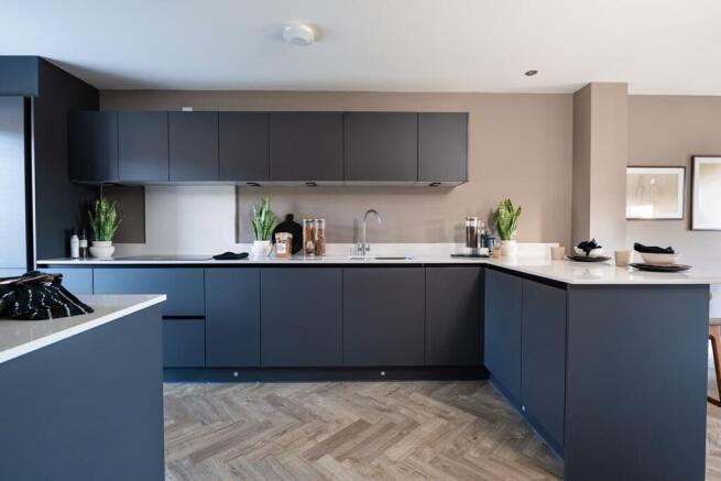 A modern kitchen with ample storage space