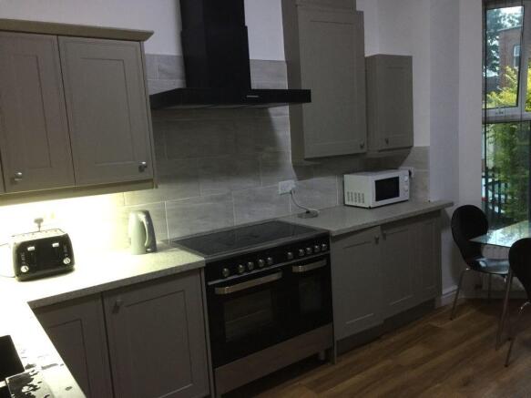 Neat modern kitchen with shaker-style cabinetry...