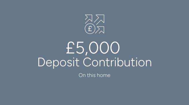 £5,000 Deposit Contribution on this home, with arrows and a pound symbol icon in the background.