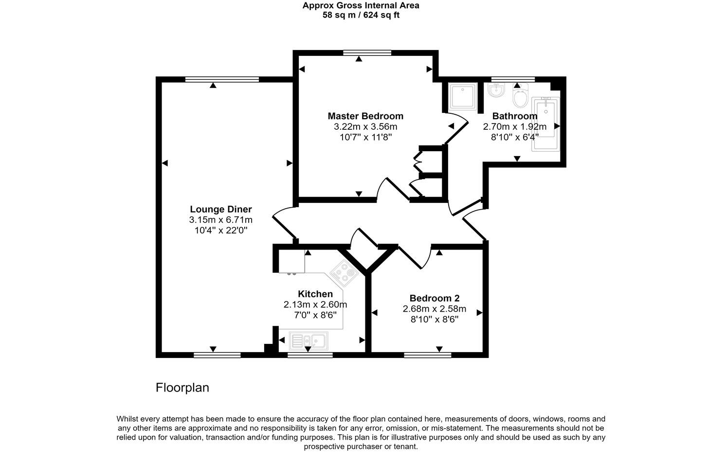 2 bedroom property in Harrington Close, Upton, Northampton floorplan