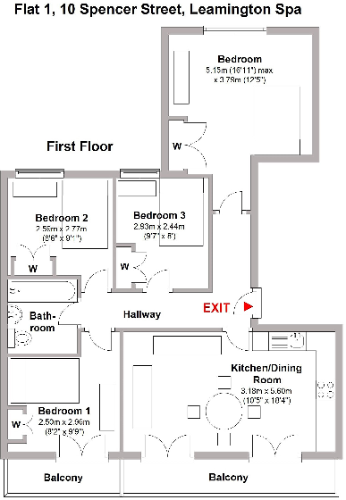 Flat 1, 10, Spencer Street,Leamington Spa,CV31 floorplan