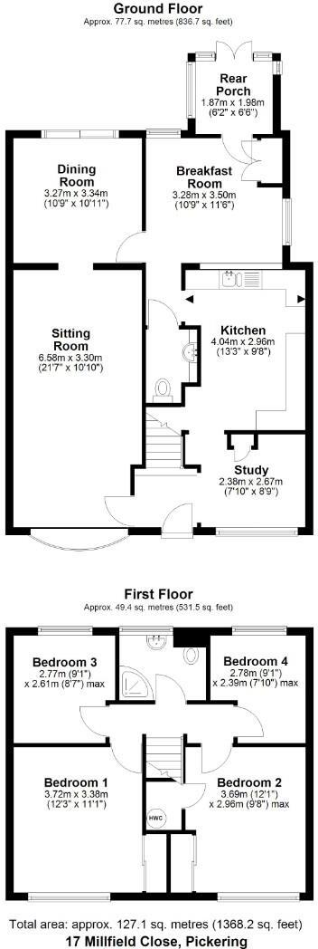17 Millfield Close, Pickering, North Yorkshire, YO18 8DP floorplan