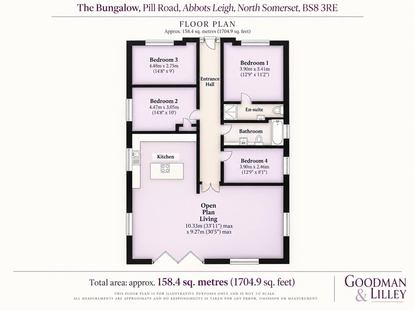 Newly built chain free bungalow with 1 acre paddock in non estate Abbots Leigh position floorplan