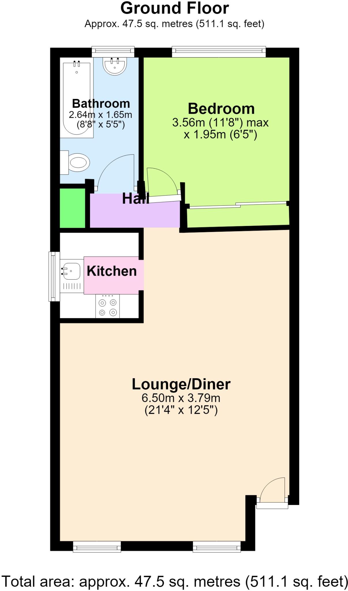 Ground floor one bed with modern refitted kitchen floorplan