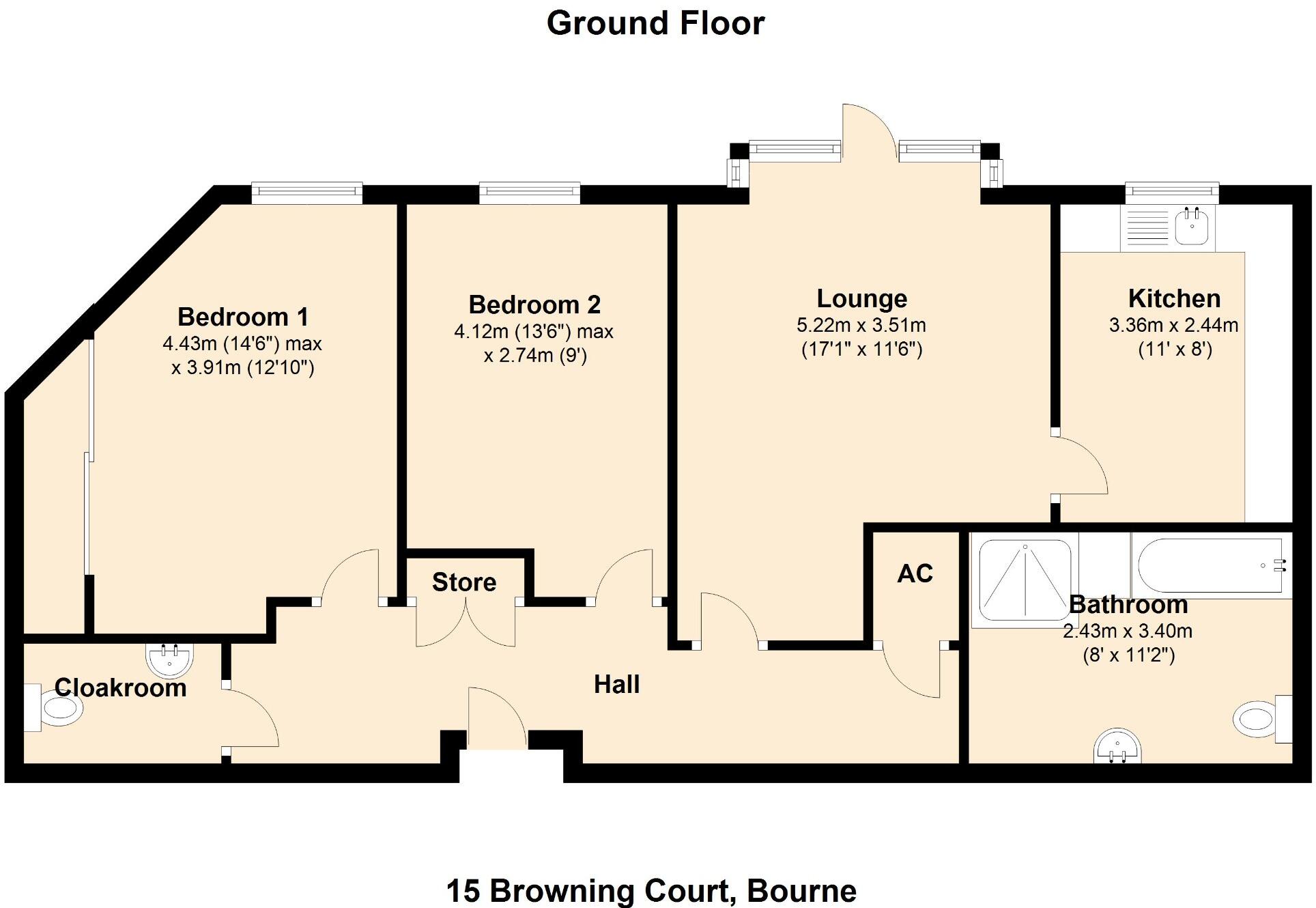 15 Browning Court, Manning Road, Bourne, Lincs, PE10 9FA floorplan