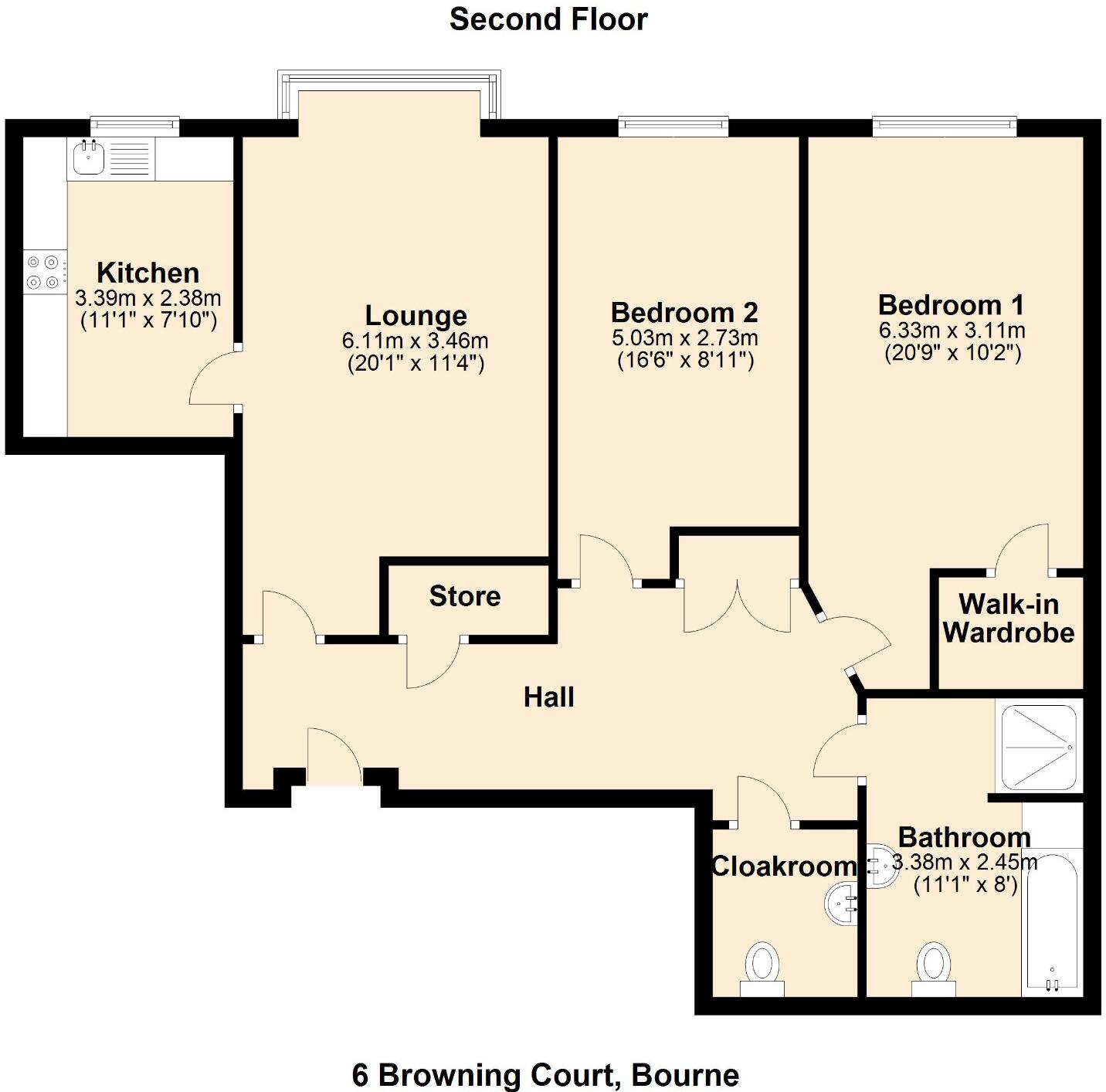 6 Browning Court, Manning Road, Bourne, Lincs, PE10 9FA floorplan