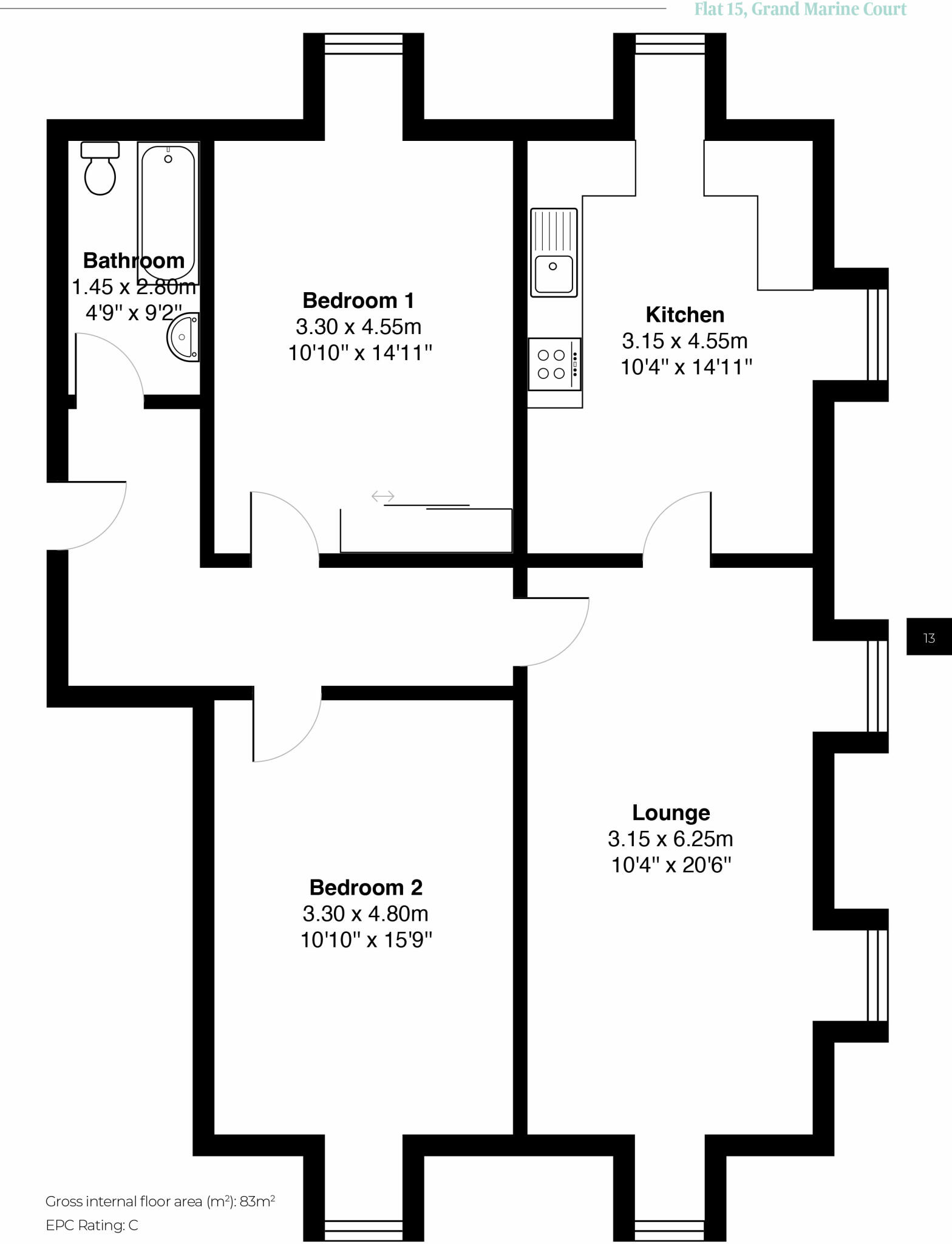 Flat 15, Grand Marine Court, 41 Argyle Street, Rothesay, PA20 0AX floorplan