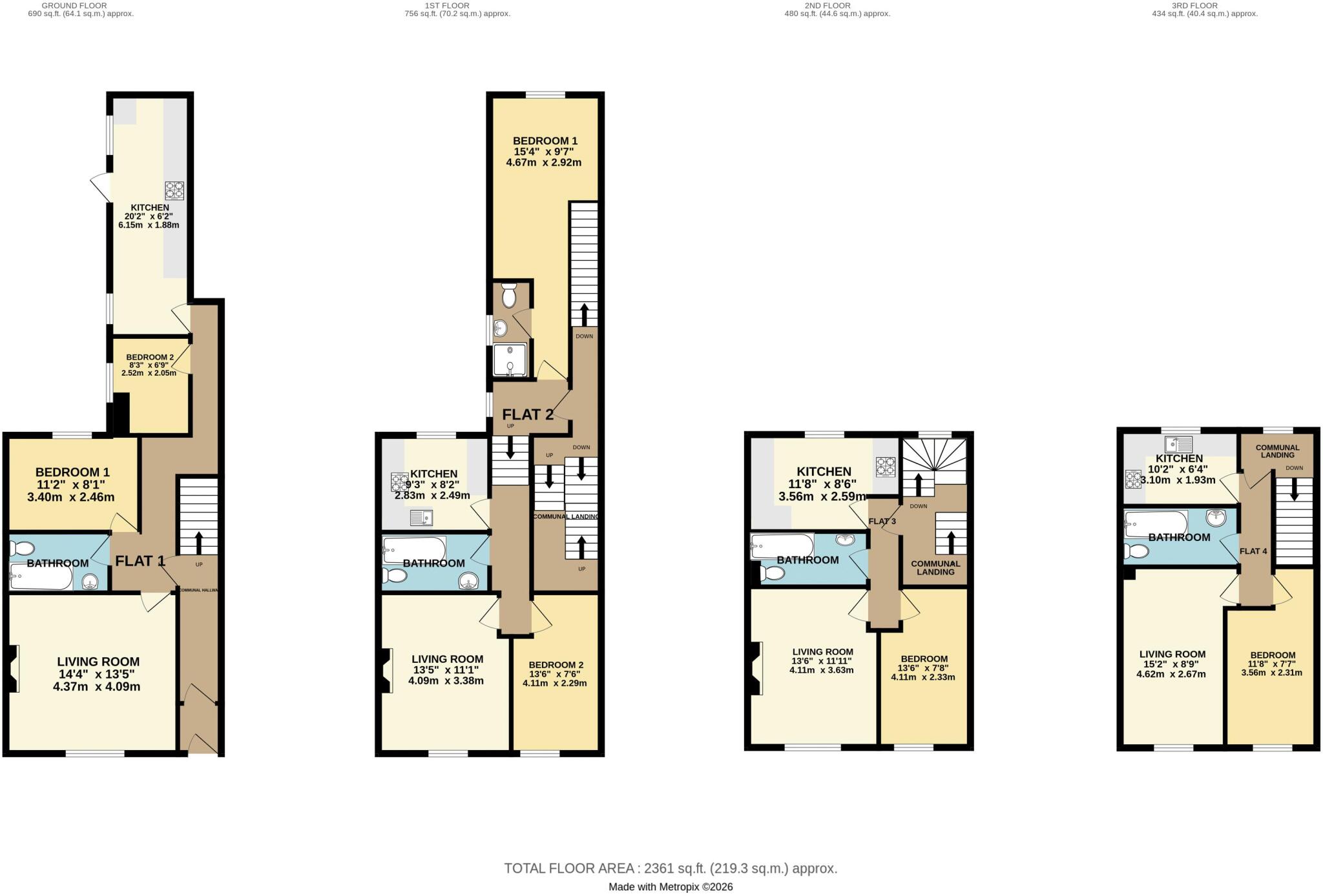North Road East, Plymouth. Turnkey investment 4 self-contained flats, prime central location producing approx  £33,250pa floorplan