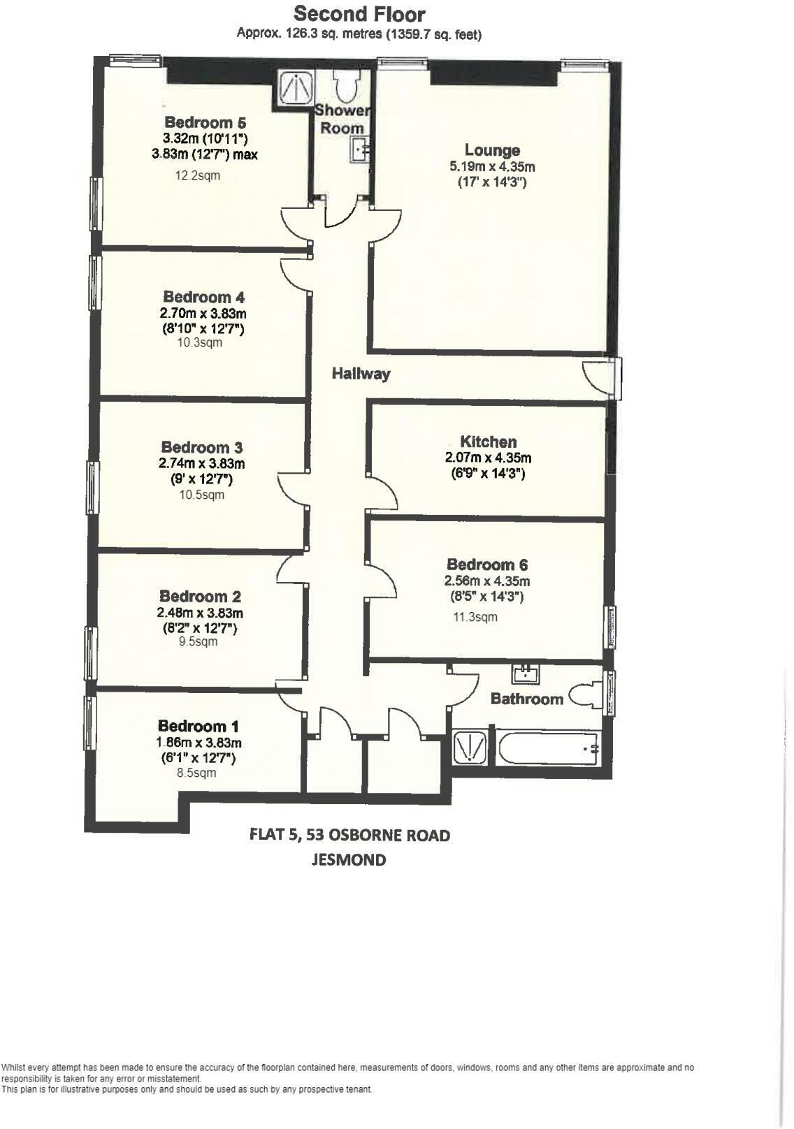 Flat 5, 53, Osborne Road NE2 2AH floorplan