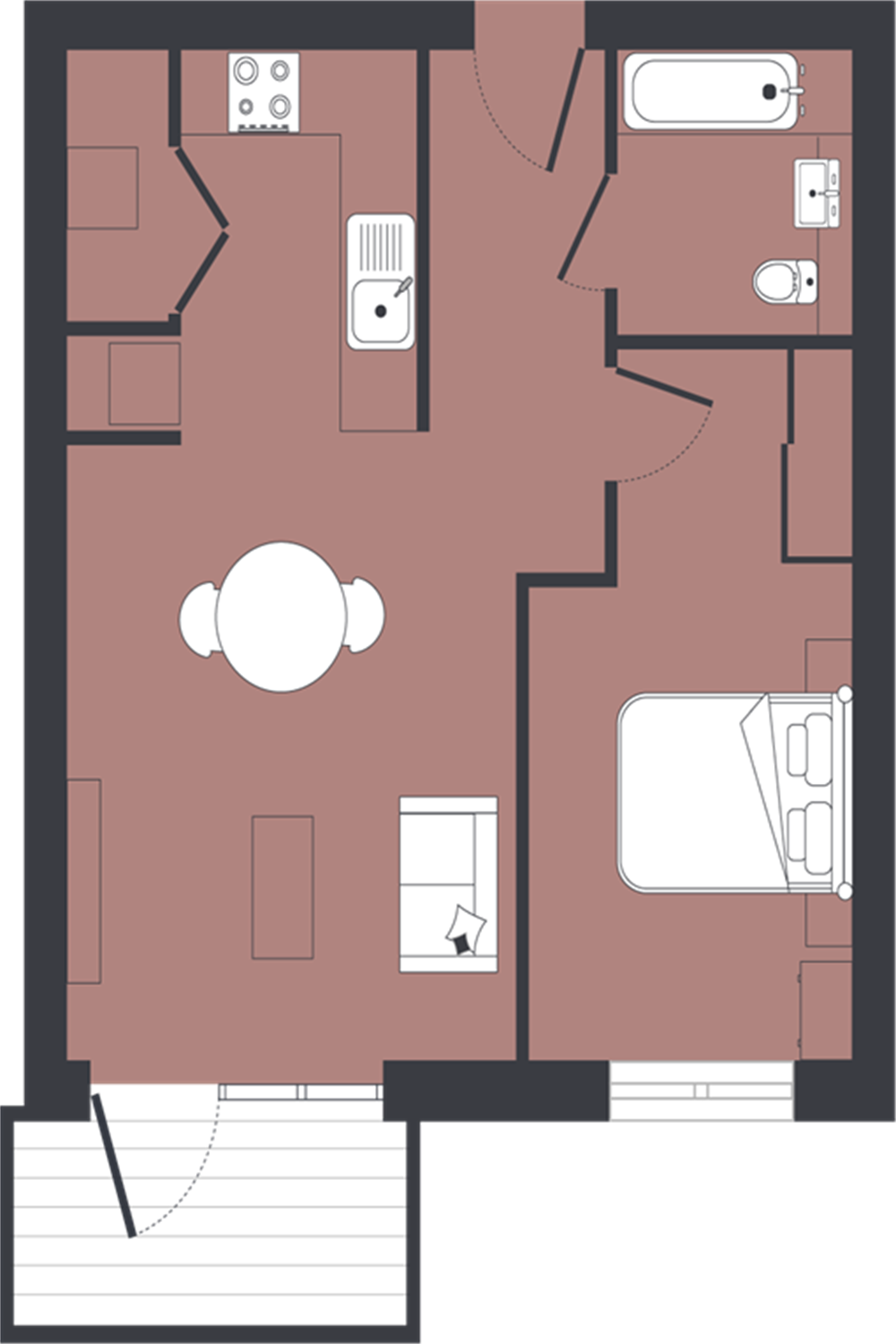 1 bed, 3rd floor, teal, fresh wharf floorplan