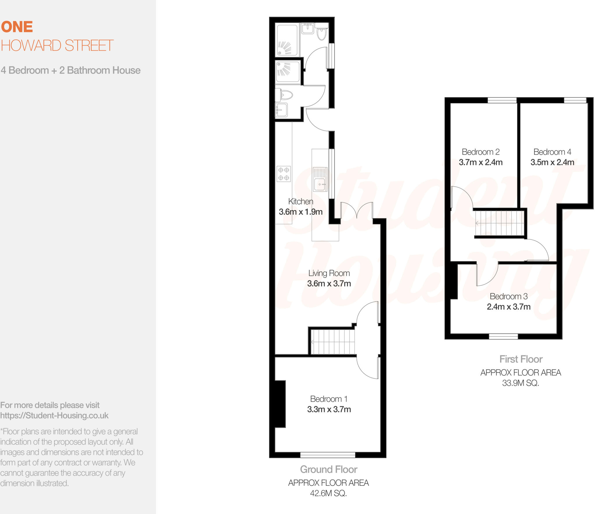 Luxury 4 Bed Student House // 2 bathrooms //  August 2027 floorplan