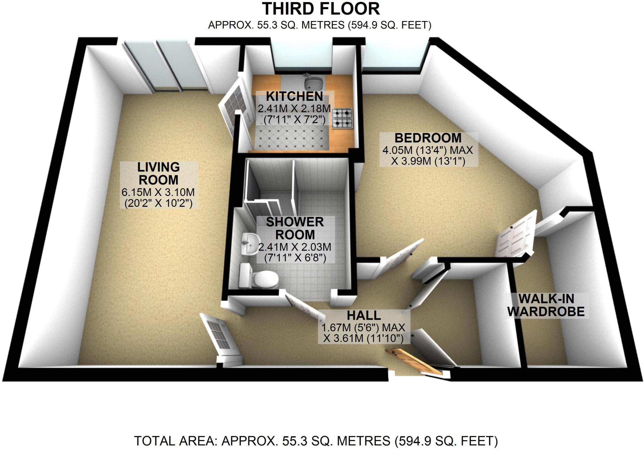 Modern One-Bedroom Apartment with Stunning Views – Plas Elrych floorplan