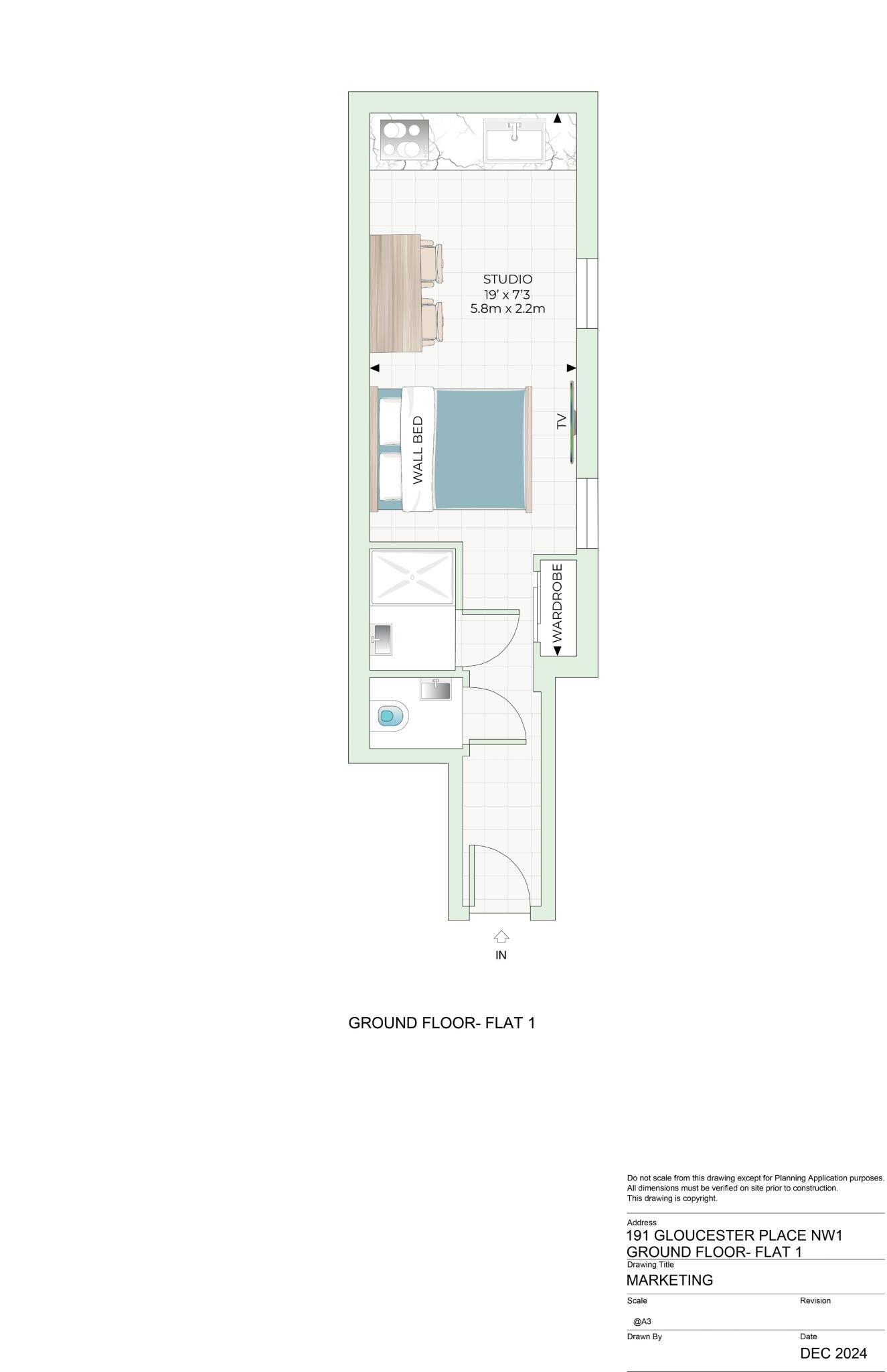 Studio Flat 1, 191 Gloucester Place, Baker Street NW1 6BU floorplan
