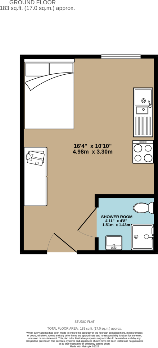 Studio Flat, Cyprus Road, N3 3RY floorplan