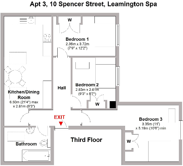 Flat 3 10 Spencer Street,Leamington Spa,CV31 floorplan