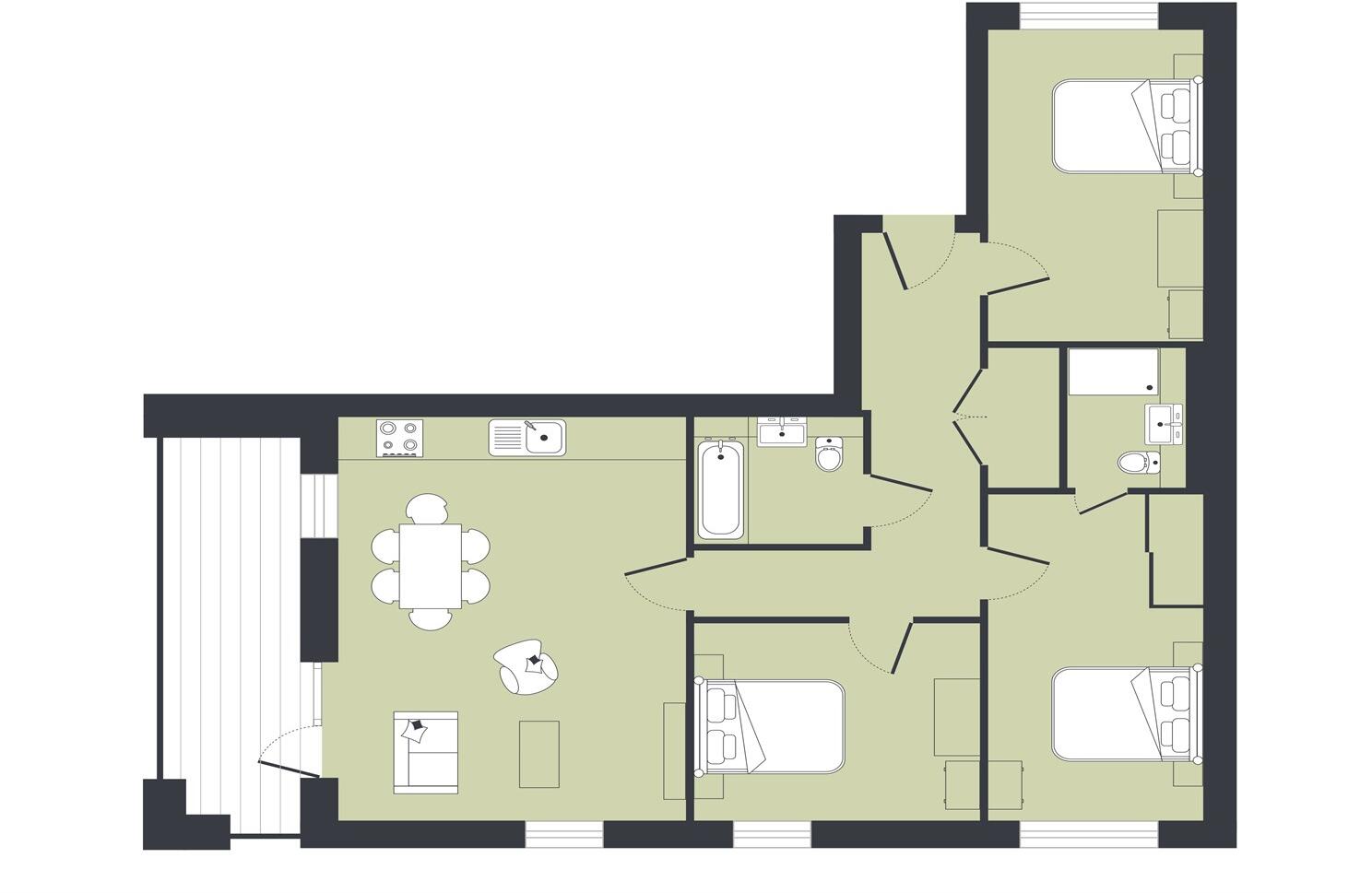 3 bed, 1st floor, Messel House in Anchors Point floorplan
