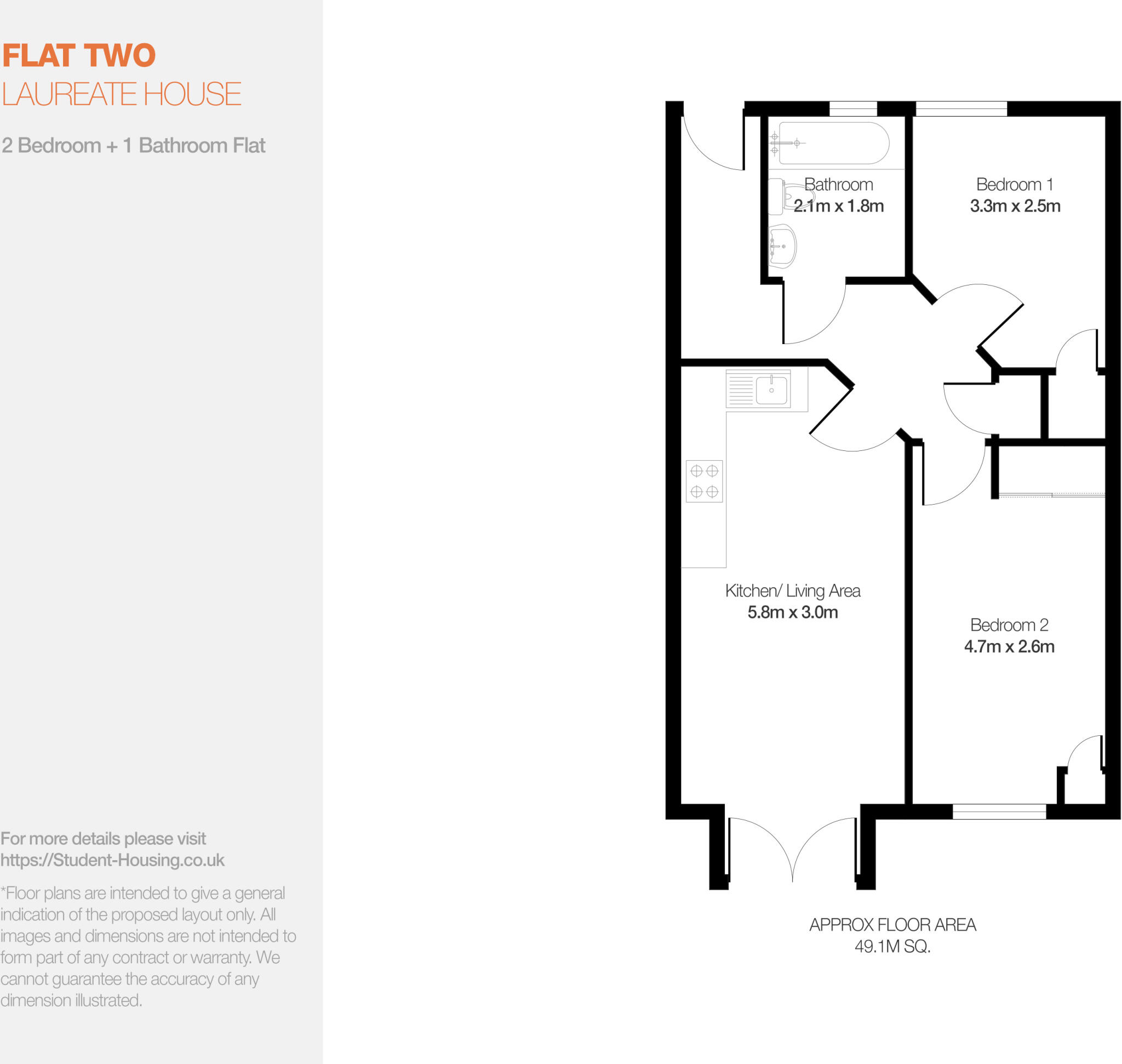Laureate House // 2 Bed & 1 Bath // September 2027 floorplan