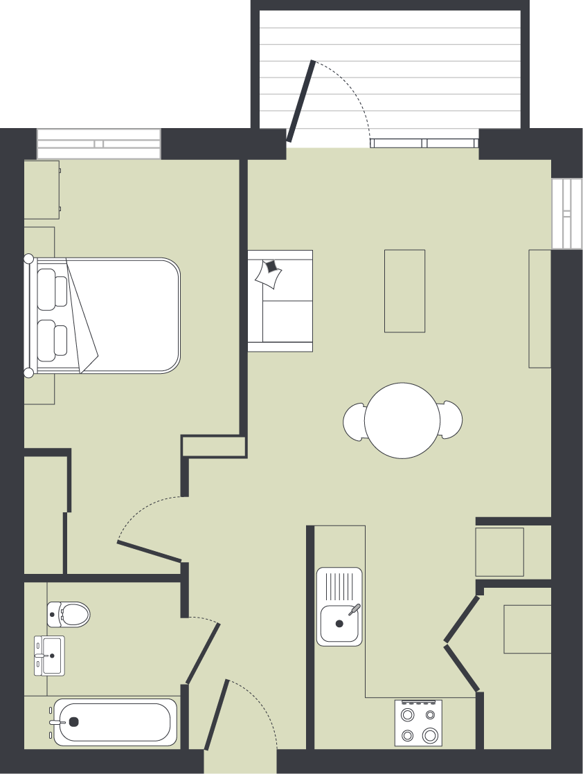 1 bed, 8th floor, Moorhen, Pelican House in Fresh Wharf floorplan