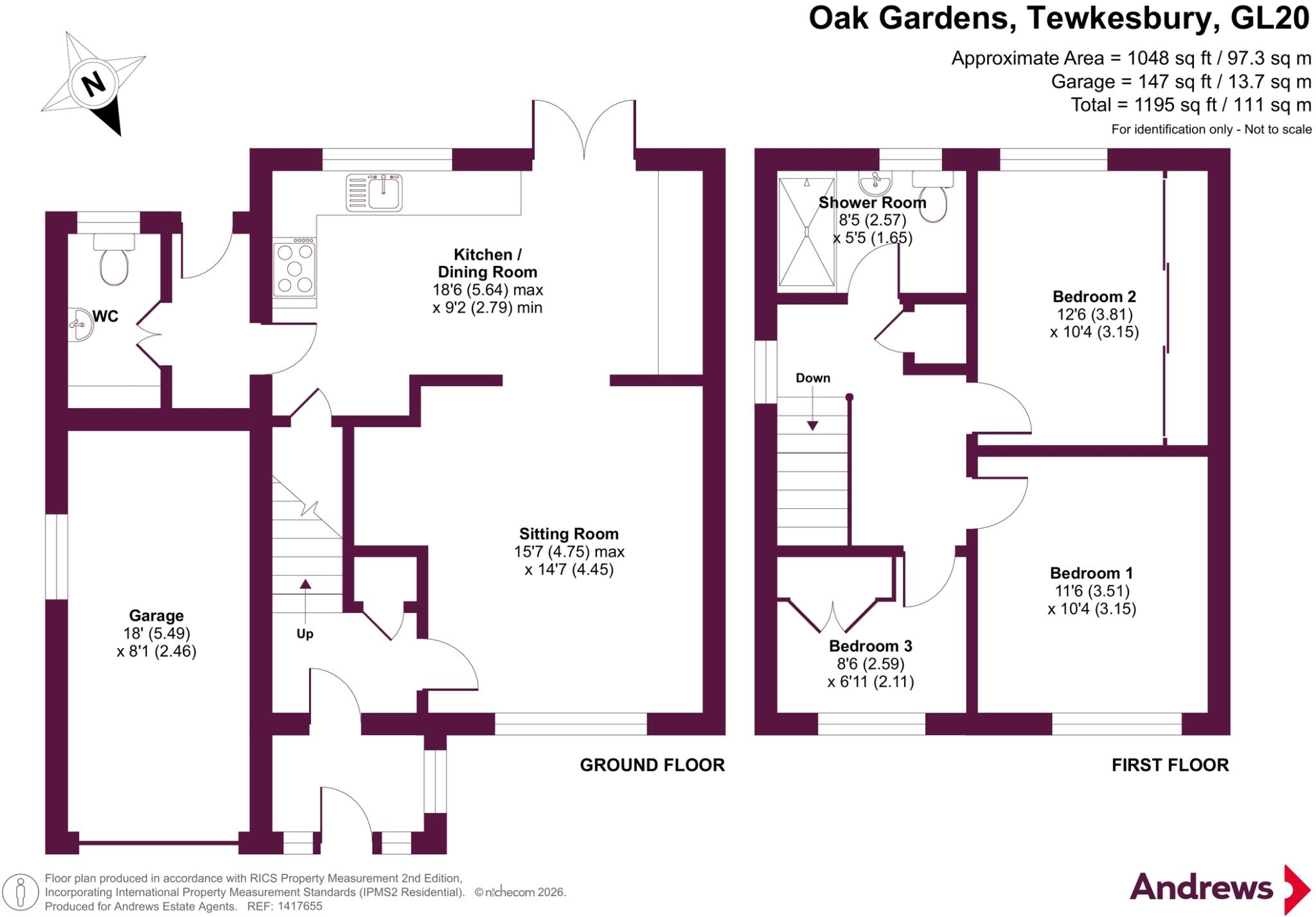 Oak Gardens, Bredon, Tewkesbury, Worcestershire, GL20 floorplan