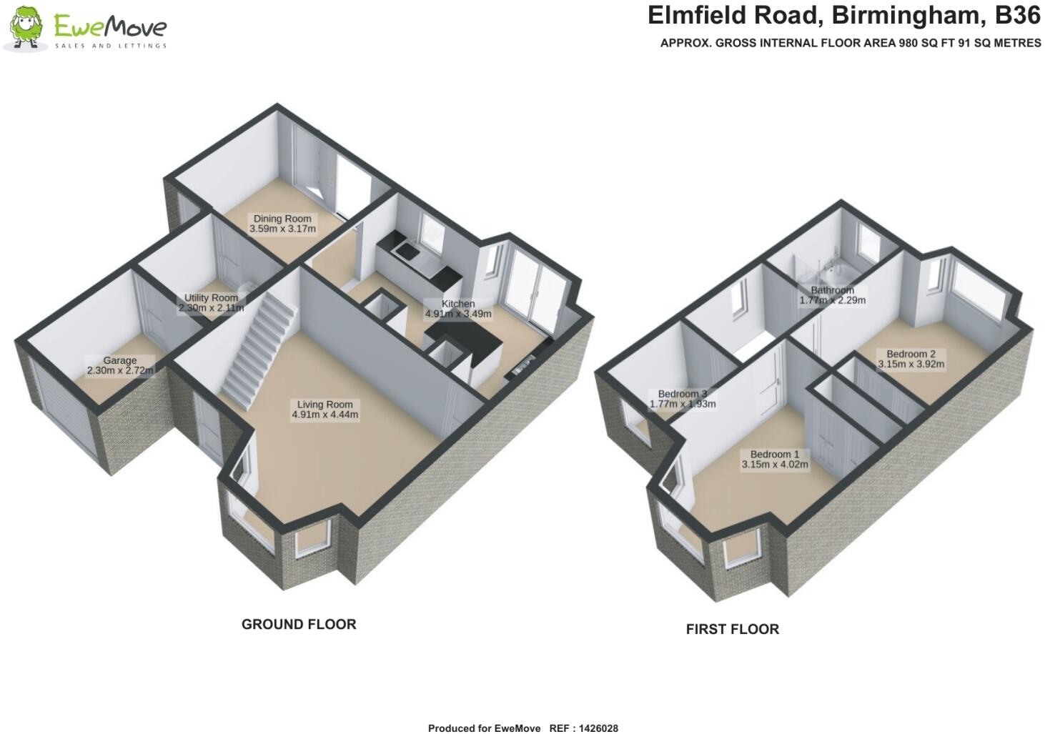 Elmfield Road, Castle Bromwich. BIRMINGHAM, B36 0HN floorplan