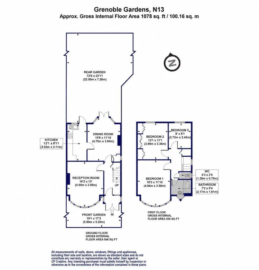 3 Bedroom Semi-Detached House, Grenoble Gardens, Palmers Green, N13 floorplan