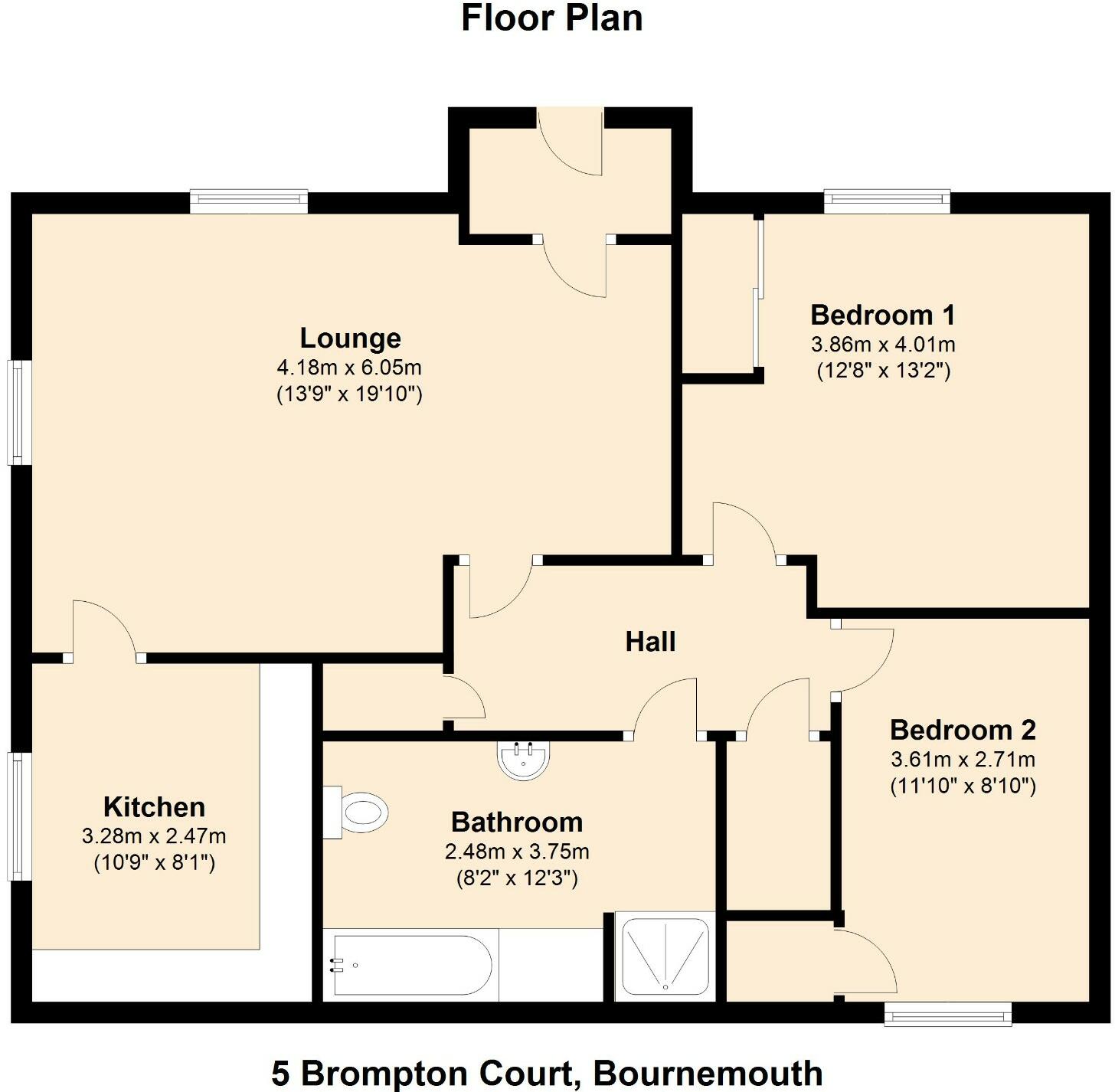 5 Brompton Court, St. Stephens Road, Bournemouth, Dorset, BH2 6JS floorplan