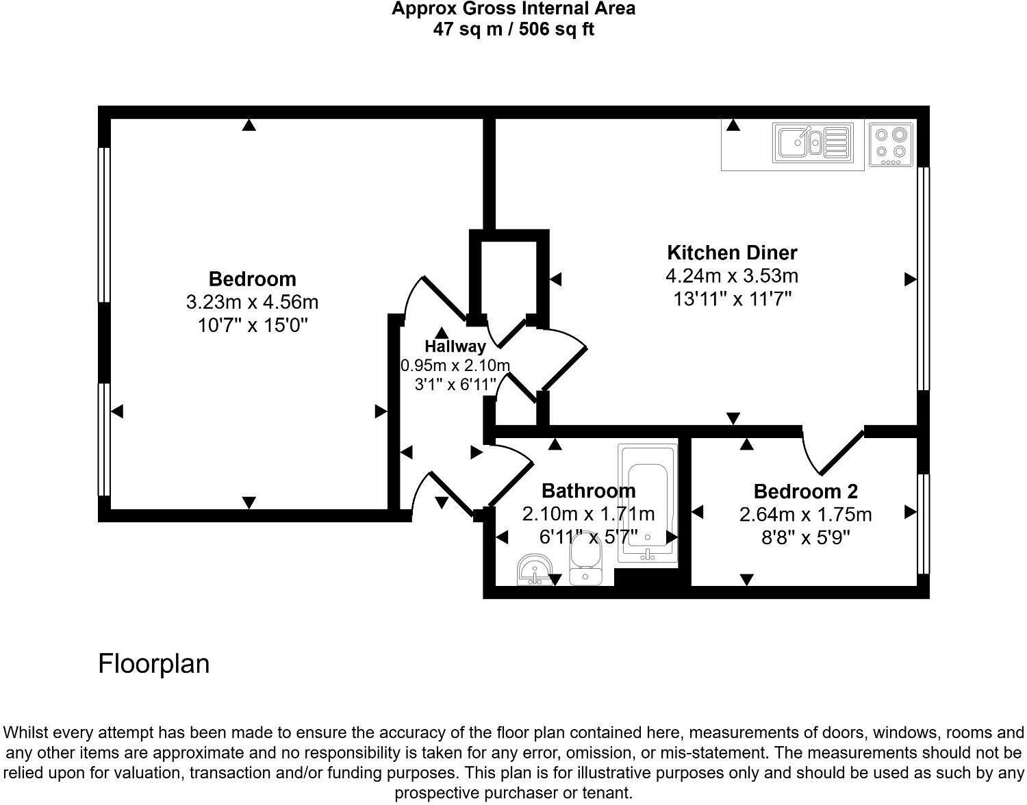 Flat 354B, Kingston Road, Epsom, Surrey, KT19 0DT floorplan